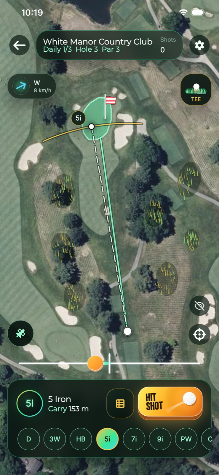 Local Golf shotmaking on a satellite course map