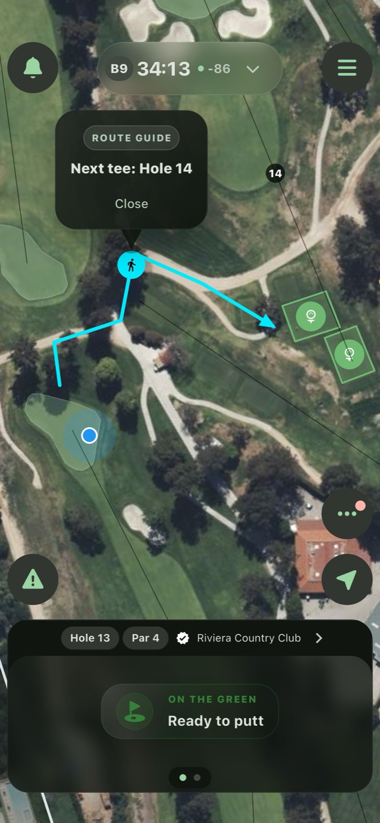 Pin Masters route guide on a golf course map