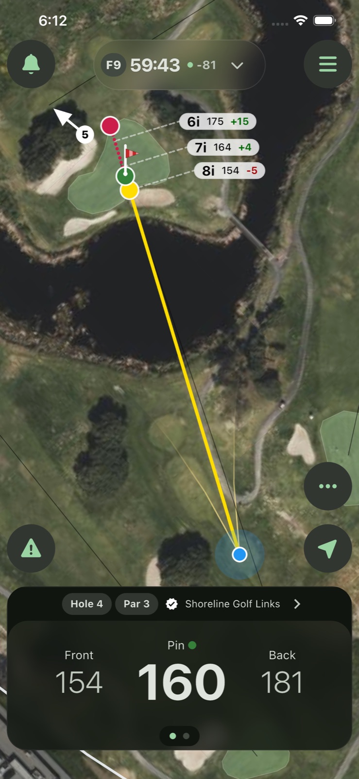 Pin Masters GPS yardage screen